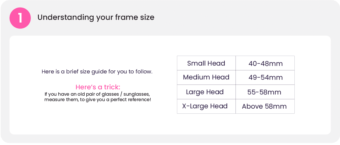Sunglass size guide by head size
